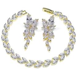 UDORA Brdial Bridesmaid Zirconia Earrings Bracelet Jewelry Set Wedding Prom