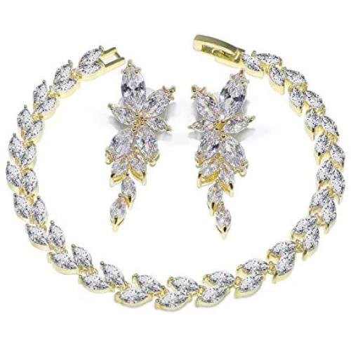 UDORA Brdial Bridesmaid Zirconia Earrings Bracelet Jewelry Set Wedding Prom