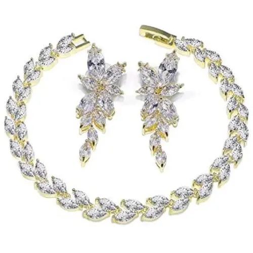 UDORA Brdial Bridesmaid Zirconia Earrings Bracelet Jewelry Set Wedding Prom