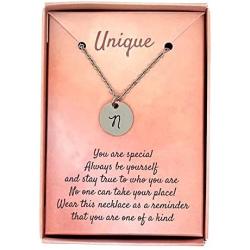 Initial Letter Necklace, Unique & Gentle 0.5'' Round Laser Engraved Disc, Personalized Alphabet Letter Pendant. Adjustable Necklace. Special message for your loved ones. Great father daughter gift