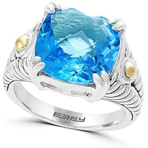 Effy 925 Sterling Silver & 18K Yellow Gold Blue Topaz Statement Ring, 7.6 TCW Effy 925 Sterling Silver & 18K Yellow Gold Blue Topaz Statement Ring, 7.6 TCW
