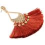 Bohemian Multi Tassel Statement Drop Earrings - Silky Thread Strand Fan Fringe Chandelier, Simple Metallic, Geometric Acetate Dangles