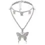 Fashion Layered Butterfly Pendant Micro Shiny Zircon Rhinestone Charm Tennis Chain Choker Necklace Punk Hip Hop Jewelry Gift for Men Women