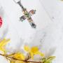 Shop LC Delivering Joy Multi Color Murano Millefiori Glass Black Oxidized Stainless Steel Holy Prayer Religious Fashion Love Cross Chain Pendant Necklace for Women 20'' Easter Gifts