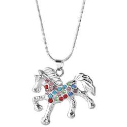 Nimteve Girls Necklaces Silver Tone Multicolored Crystals Horse Pendant Pony Mustang Charm Necklace for Little Girls 18 Inches