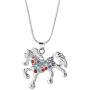 Nimteve Girls Necklaces Silver Tone Multicolored Crystals Horse Pendant Pony Mustang Charm Necklace for Little Girls 18 Inches