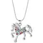 Nimteve Girls Necklaces Silver Tone Multicolored Crystals Horse Pendant Pony Mustang Charm Necklace for Little Girls 18 Inches