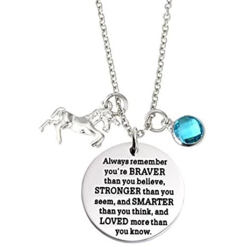 T-Perfect Life You are Braver Than You Believe Stainless Steel Unicorn Birthstone Pendant Necklace