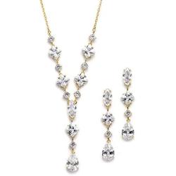 Mariell Genuine 14K Gold Plated Cubic Zirconia Wedding Necklace & Earrings Bridal Jewelry Set for Brides