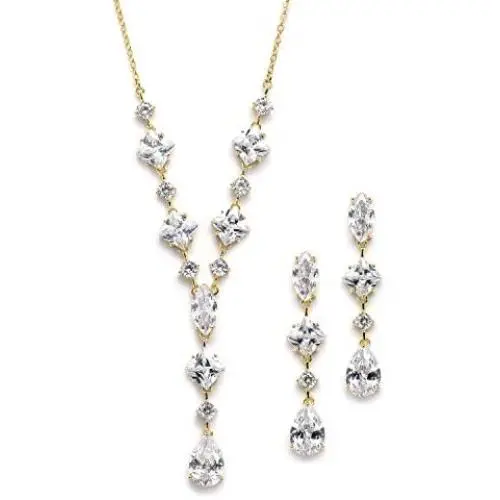 Mariell Genuine 14K Gold Plated Cubic Zirconia Wedding Necklace & Earrings Bridal Jewelry Set for Brides Mariell Genuine 14K Gold Plated Cubic Zirconia Wedding Necklace & Earrings Bridal Jewelry Set for Brides
