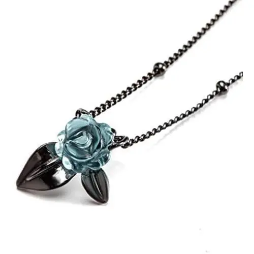Thaya 925 Sterling Silver Blue Rose Flower Pendant Necklace Blue Crystal Choker Necklace Black Handmade Dainty Pendant Charm Necklace for Girl Jewelry for Summer Thaya 925 Sterling Silver Blue Rose Flower Pendant Necklace Blue Crystal Choker Necklace Black Handmade Dainty Pendant Charm Necklace for Girl Jewelry for Summer