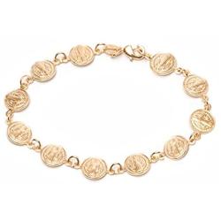 Barzel 18K Gold Plated Gold Religious Bracelet with Saint Benedict Coins