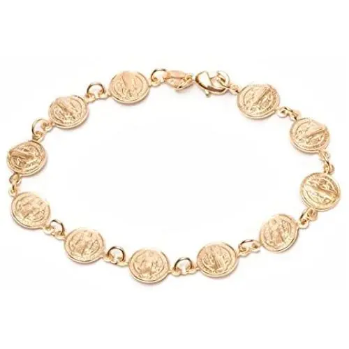 Barzel 18K Gold Plated Gold Religious Bracelet with Saint Benedict Coins Barzel 18K Gold Plated Gold Religious Bracelet with Saint Benedict Coins