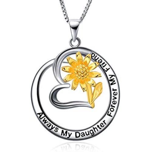 YFN Sterling Silver Always My Sister / Daughter Forever My Friend Pendant Necklace Jewelry, Birthday Jewelry Gift Necklaces for Sisters Daughter