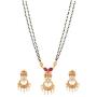 Tarinika Falgu Gold-Plated Indian Necklace and Earrings Jewelry Set with Black Beads - Center Red