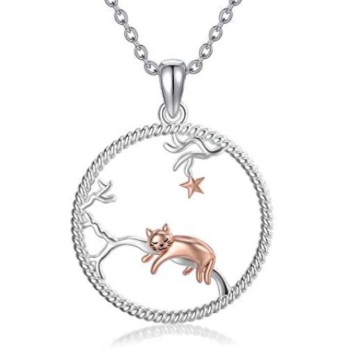 MEIDERBO Cat Necklace for Girls Sterling Silver Cat Necklace Pendant Animal Jewelry Gifts for Women
