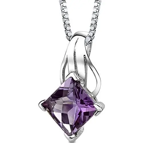 Peora Amethyst Princess Cut Pendant Necklace Sterling Silver 2.00 Carats Peora Amethyst Princess Cut Pendant Necklace Sterling Silver 2.00 Carats