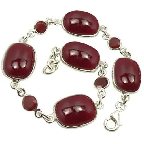 SilverStarJewel Solid Sterling Silver Rectangle, Round Carnelian tcw 64.6 Bracelet 8.5'' SilverStarJewel Solid Sterling Silver Rectangle, Round Carnelian tcw 64.6 Bracelet 8.5''