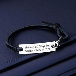 SIDIMELO Religious Bracelet Christian Bracelet Leather Bracelet Personalized Jewelry Saying Stamped with God All Things are Possible Inspirational Jewelry