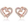 14K Rose Gold Silver Double Heart Shaped Necklace Shiny Crystal Stud Earrings Wedding Jewelry Set Best Gifts