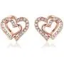 14K Rose Gold Silver Double Heart Shaped Necklace Shiny Crystal Stud Earrings Wedding Jewelry Set Best Gifts 14K Rose Gold Silver Double Heart Shaped Necklace Shiny Crystal Stud Earrings Wedding Jewelry Set Best Gifts