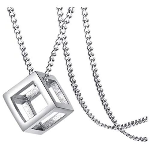 Xusamss Fashion Titanium Steel Hollow Cubic Pendant Necklace,22'' Link Chain
