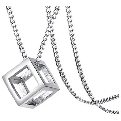 Xusamss Fashion Titanium Steel Hollow Cubic Pendant Necklace,22'' Link Chain Xusamss Fashion Titanium Steel Hollow Cubic Pendant Necklace,22'' Link Chain