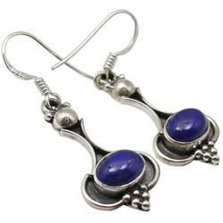 SilverStarJewel Lapis Lazuli Oxidized Earrings 1.7'' 3.9 Grams 925 Sterling Silver Bijoux