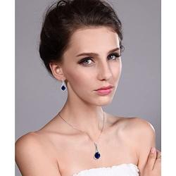 Gem Stone King 15.00 Ct Oval Blue Sapphire 925 Sterling Silver Pendant Earrings Set With Chain