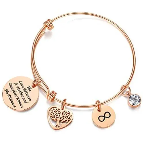 AZORA Family Tree Bracelet I Love You Mom Mothers Day Birthday Gift Stainless Steel Charm Bangle AZORA Family Tree Bracelet I Love You Mom Mothers Day Birthday Gift Stainless Steel Charm Bangle