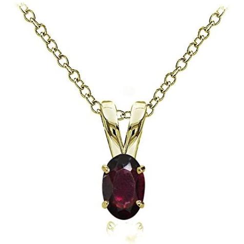 Ice Gems Yellow Gold Flashed Sterling Silver Genuine, Created and Simulated 6x4mm Oval Solitaire Necklace