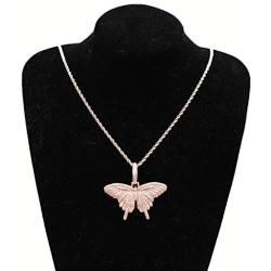 Silver Plated CZ Iced Out Bling Butterfly Chain Necklace Party Jewelry for Men Women
