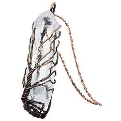 Nupuyai Natural Crystal Quartz Stone Pendant Necklace for Unisex, Titanium Coated Rock Crystal Pendant with Chain