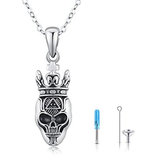 Silikepa Cremation Jewelry Urn Necklace for Ashes Skull Cross Necklace Keepsake Heart Urn Pendant Ash Holders with Sterling Silver for Memory Punk Style
