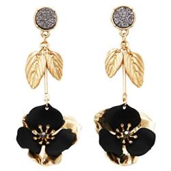 Rosemarie Collections Womens Druzy Stone with Powder Coated Metal Flower Dangle Bar Earrings, 2.5''