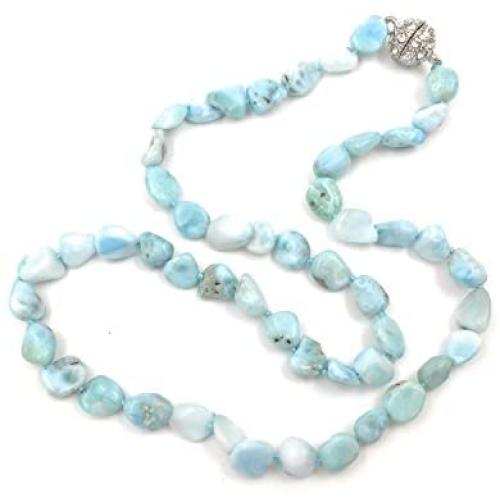 18'' Natural Stone Larimar Beads Crystal Magnet Clasp Necklace