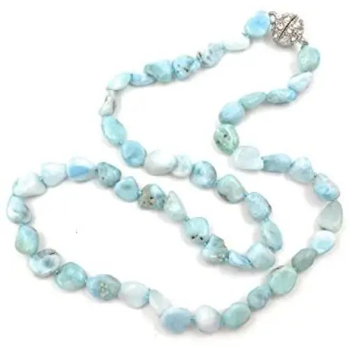 18'' Natural Stone Larimar Beads Crystal Magnet Clasp Necklace 18'' Natural Stone Larimar Beads Crystal Magnet Clasp Necklace