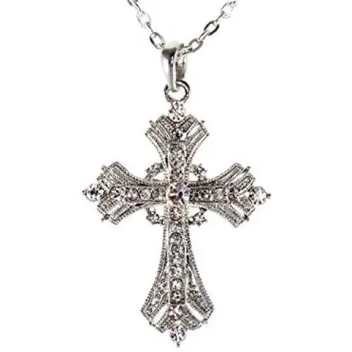 Alilang Silvery Tone Religious Cross Pendant Necklace w/Aquamarine Blue Or Clear Crystal Rhinestones Alilang Silvery Tone Religious Cross Pendant Necklace w/Aquamarine Blue Or Clear Crystal Rhinestones