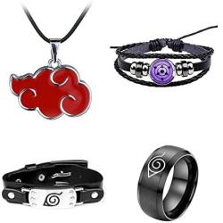 HONGDING 2/3/4/6 Pcs Naruto Cosplay Fashion Bracelet,Japanese Animation Naruto Shippuden Braided Wristband with Symbol for Kids Teens Adults and Anime-Fans