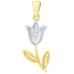 14k Yellow Gold Filigree Tulip Two Tone Flower Pendant