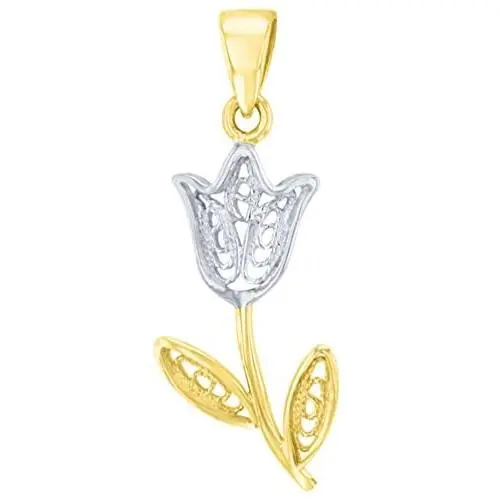 14k Yellow Gold Filigree Tulip Two Tone Flower Pendant 14k Yellow Gold Filigree Tulip Two Tone Flower Pendant