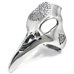 Gungneer Viking Raven Skull Vegvisir Scandinavian Compass Stainless Steel Ring Men Women Norse Protection Jewelry