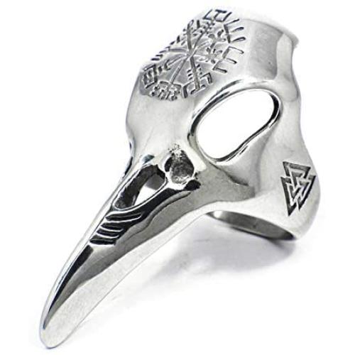 Gungneer Viking Raven Skull Vegvisir Scandinavian Compass Stainless Steel Ring Men Women Norse Protection Jewelry