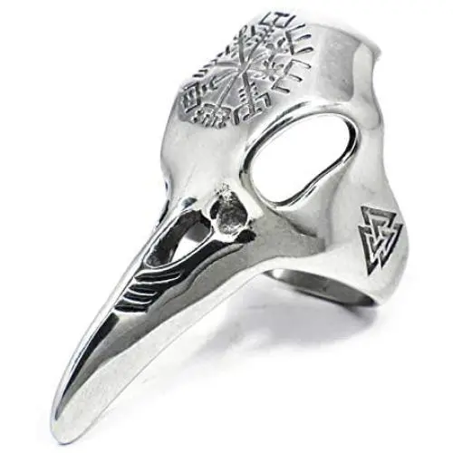 Gungneer Viking Raven Skull Vegvisir Scandinavian Compass Stainless Steel Ring Men Women Norse Protection Jewelry Gungneer Viking Raven Skull Vegvisir Scandinavian Compass Stainless Steel Ring Men Women Norse Protection Jewelry