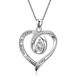 Sterling Silver Grandma Mom Daughter Forever Love Heart Necklace Engraved Jewelry Birthday Gifts for Family