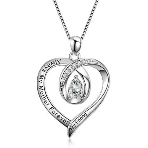 Sterling Silver Grandma Mom Daughter Forever Love Heart Necklace Engraved Jewelry Birthday Gifts for Family