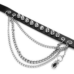 Zysta Unisex Cool Rivet Spike Studed Genuine Leather Choker Gothic Jewelery Necklace Collar Band Chain Goth Punk Rocker Bold Costume Black