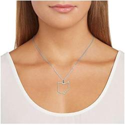 Rhodium Plated 925 Sterling Silver State Outline Pendant Necklace With 18'' Cable Chain