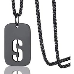 ChainsPro A to Z Captial Initial Military Army Dog Tag with Chain-22+2'' Adjustable, Teenage Boy Necklace, 316L Stainless Steel/ 18K Gold Plated/Black (Send Gift Box)