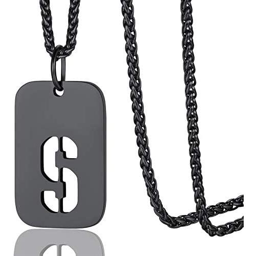 ChainsPro A to Z Captial Initial Military Army Dog Tag with Chain-22+2'' Adjustable, Teenage Boy Necklace, 316L Stainless Steel/ 18K Gold Plated/Black (Send Gift Box)